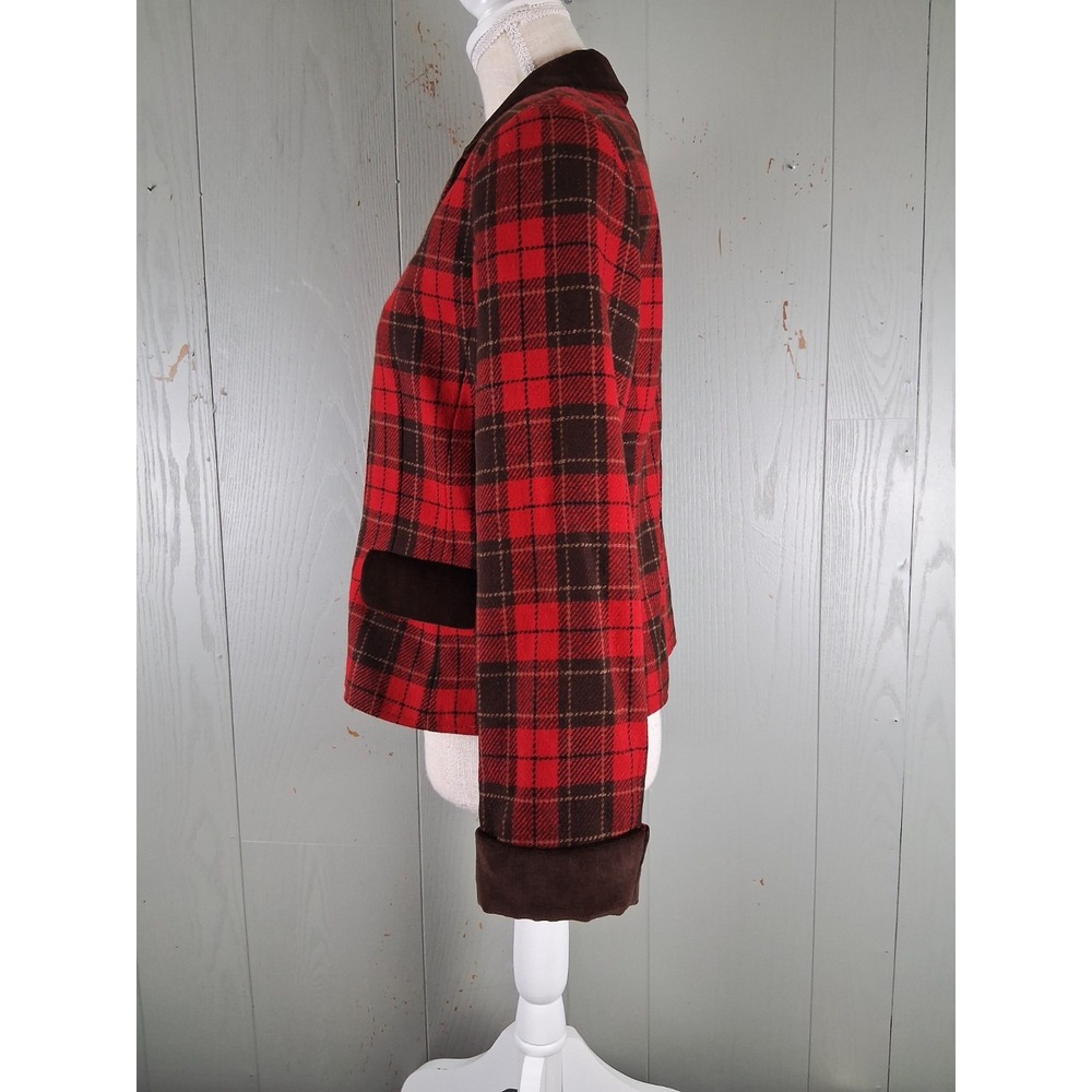 Vintage Liz Sport Plaid Blazer Wool‎ Red Tartan Womens 6 Petite Tailored Short - Picture 10 of 13